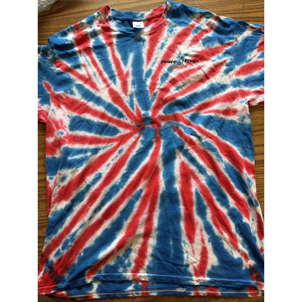 Peace Frogs Mens Patriotic Tie Dye Spiral Short Sleeve Shirt Red White Blue L